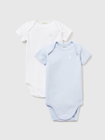 Kids' Benetton Two Organic Cotton Short Sleeve Bodysuits Sky Blue | NZ716086