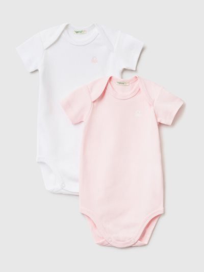 Kids' Benetton Two Organic Cotton Short Sleeve Bodysuits Soft Pink | NZ748394