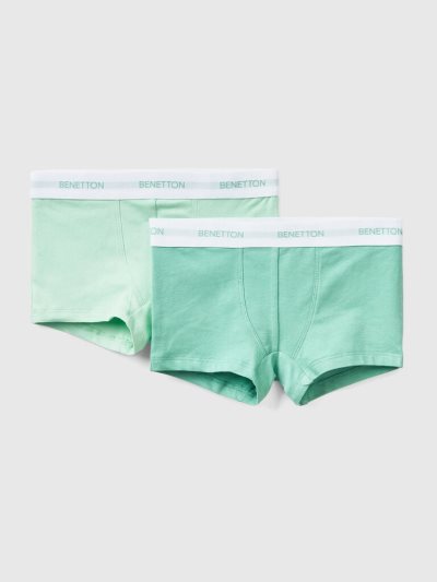 Kids' Benetton Two Pairs Of Logoed Elastic Boxers Green | NZ064296