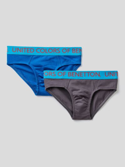 Kids' Benetton Two Pairs Of Logoed Elastic Boxers Bright Blue | NZ307810