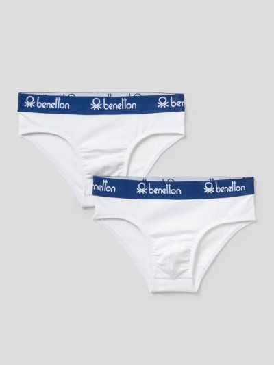 Kids' Benetton Two Pairs Of Logoed Elastic Briefs White | NZ400636