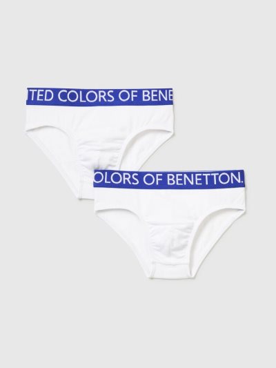 Kids' Benetton Two Pairs Of Logoed Elastic Briefs White | NZ409700