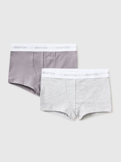 Kids' Benetton Two Pairs Of Logoed Elastic Boxers Grey | NZ426681