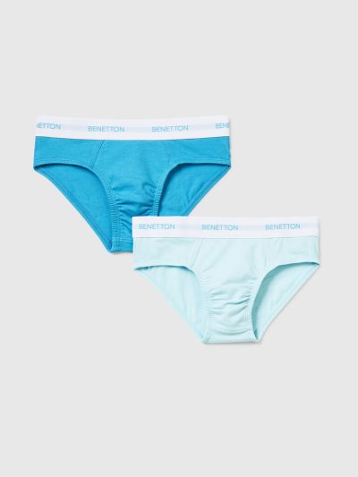 Kids' Benetton Two Pairs Of Logoed Elastic Briefs Sky Blue | NZ505339