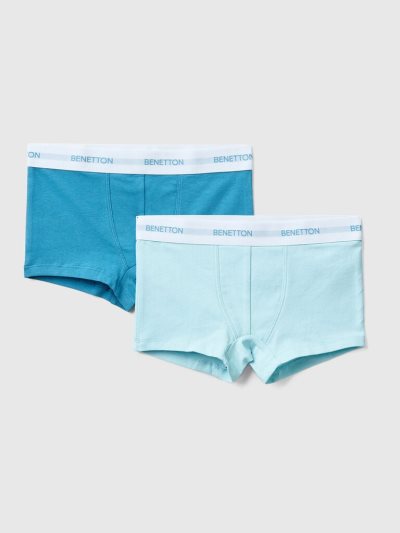 Kids' Benetton Two Pairs Of Logoed Elastic Boxers Turquoise | NZ609463
