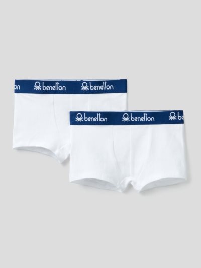 Kids' Benetton Two Pairs Of Logoed Elastic Boxers White | NZ686281