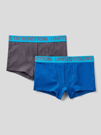 Kids' Benetton Two Pairs Of Logoed Elastic Boxers Bright Blue | NZ915957