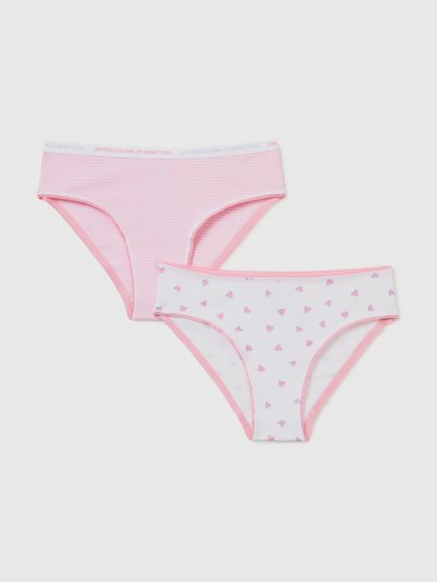 Kids' Benetton Two Pairs Of Stretch Cotton Briefs White | NZ327803
