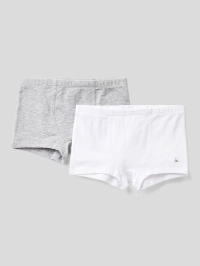 Kids' Benetton Two Pairs Of Stretch Cotton Boxers Light Grey | NZ448872