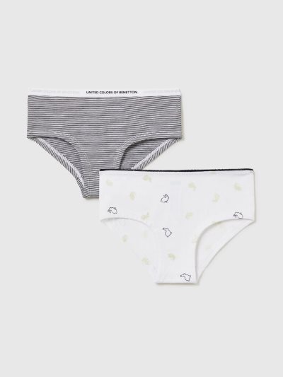 Kids' Benetton Two Pairs Of Stretch Cotton Briefs White | NZ797814