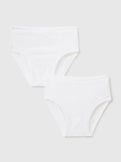 Kids' Benetton Two Stretch Organic Cotton Briefs White | NZ202589
