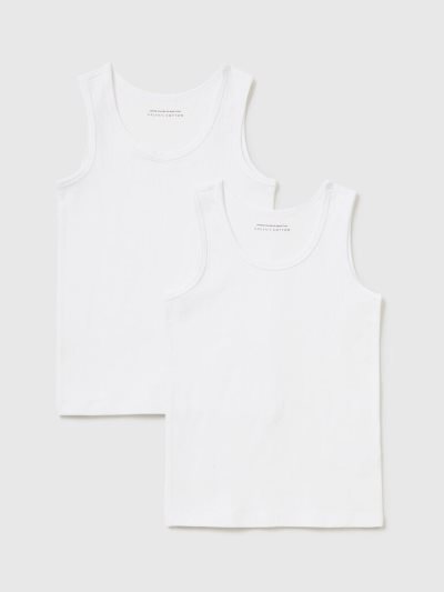 Kids' Benetton Two Stretch Organic Cotton Tanks White | NZ529463