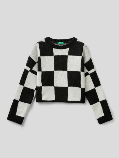 Kids' Benetton Two-tone Check Sweaters Black | NZ963522