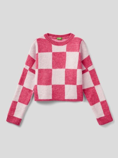 Kids' Benetton Two-tone Check Sweaters Fuchsia | NZ577216