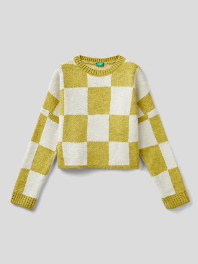 Kids' Benetton Two-tone Check Sweaters Yellow | NZ931630