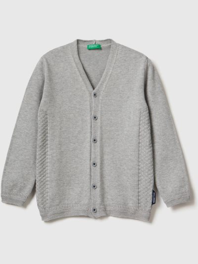 Kids' Benetton V-neck Cardigan Light Grey | NZ973769