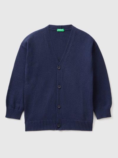 Kids' Benetton V-neck Cotton Cardigan Dark Blue | NZ745510