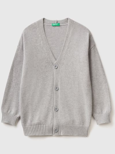 Kids' Benetton V-neck Cotton Cardigan Light Grey | NZ556928