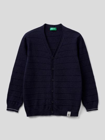 Kids' Benetton V-neck Knit Cardigan Dark Blue | NZ862017