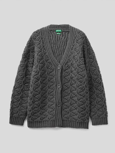 Kids' Benetton V-neck Knit Cardigan Dark Grey | NZ959204