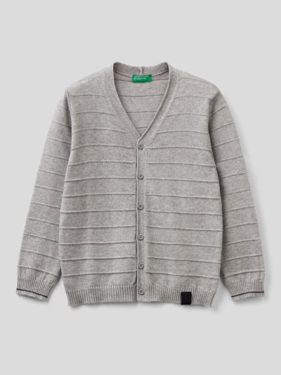 Kids' Benetton V-neck Knit Cardigan Grey | NZ518729