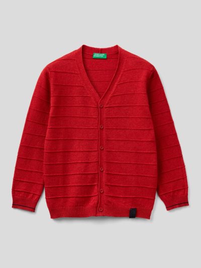 Kids' Benetton V-neck Knit Cardigan Red | NZ820082