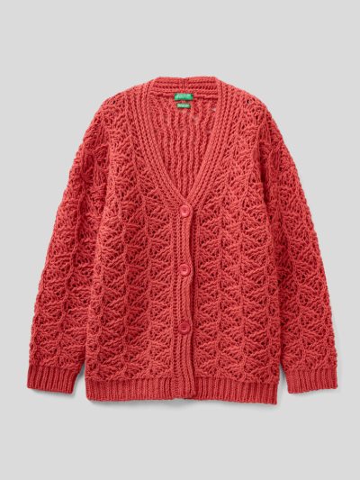 Kids' Benetton V-neck Knit Cardigan Strawberry | NZ980247