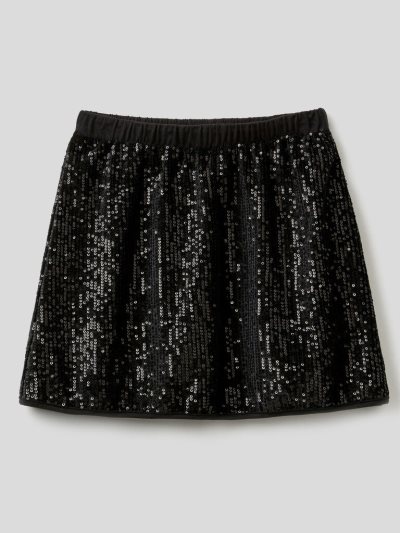 Kids' Benetton Velvet Sequins Skirts Black | NZ681862