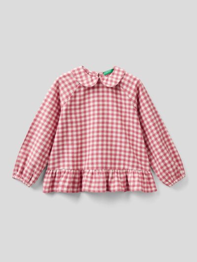 Kids' Benetton Vichy Flannel Shirts Pink | NZ355234