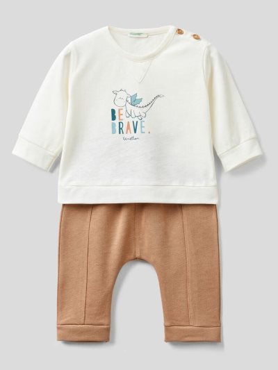 Kids' Benetton Warm 100% Cotton Outfit Beige | NZ990449