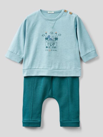 Kids' Benetton Warm 100% Cotton Outfit Light Blue | NZ035031