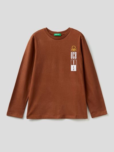 Kids' Benetton Warm 100% Organic Cotton Long Sleeve T-shirts Brown | NZ228250