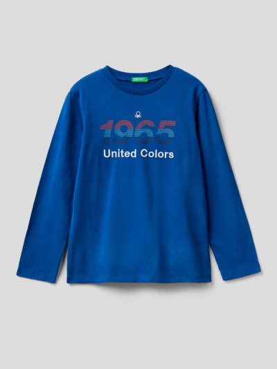 Kids' Benetton Warm 100% Organic Cotton Long Sleeve T-shirts Bright Blue | NZ488561