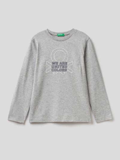 Kids' Benetton Warm 100% Organic Cotton Long Sleeve T-shirts Grey | NZ688539