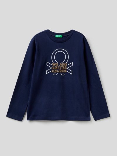 Kids' Benetton Warm 100% Organic Cotton Long Sleeve T-shirts Dark Blue | NZ778412