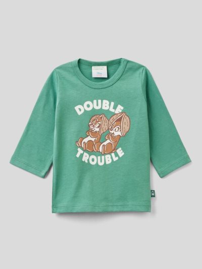 Kids' Benetton Warm Chip And Dale Print T Shirts Green | NZ188255
