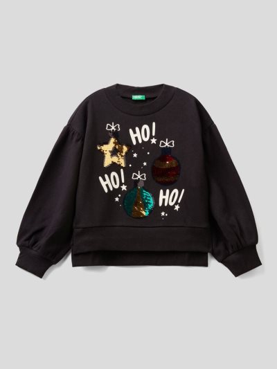 Kids' Benetton Warm Christmas Sweatshirt Black | NZ480358