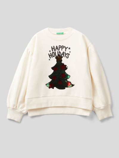 Kids' Benetton Warm Christmas Sweatshirt Creamy White | NZ545881