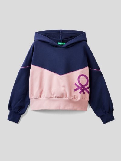 Kids' Benetton Warm Color Block Hoodie Dark Blue | NZ072384