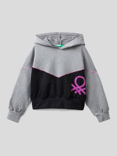 Kids' Benetton Warm Color Block Hoodie Dark Grey | NZ174839