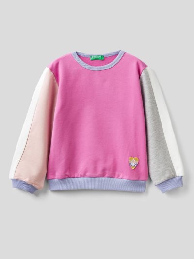 Kids' Benetton Warm Color Block Patch Sweatshirt Pink | NZ195235