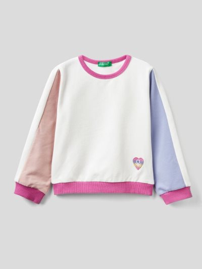 Kids' Benetton Warm Color Block Patch Sweatshirt White | NZ400664