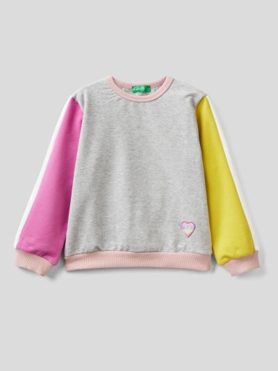 Kids' Benetton Warm Color Block Patch Sweatshirt Light Grey | NZ503577