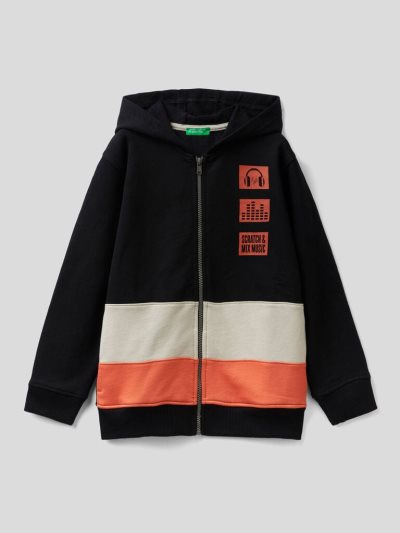 Kids' Benetton Warm Color Block Print Hoodie Black | NZ207117