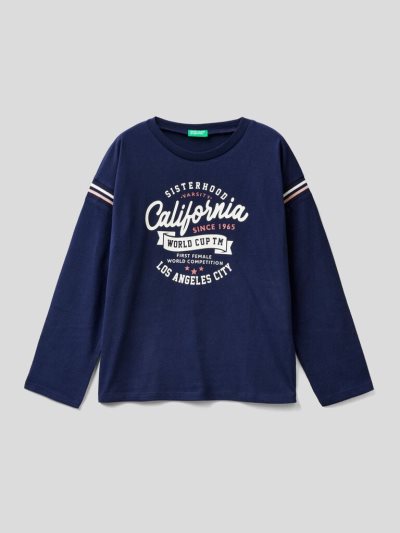 Kids' Benetton Warm Cotton Glitter Long Sleeve T-shirts Dark Blue | NZ133498