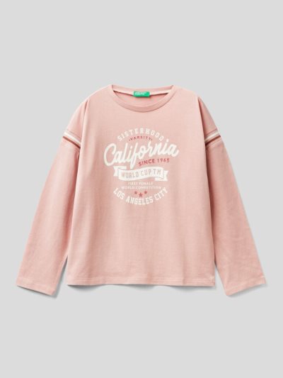 Kids' Benetton Warm Cotton Glitter Long Sleeve T-shirts Pastel Pink | NZ748760