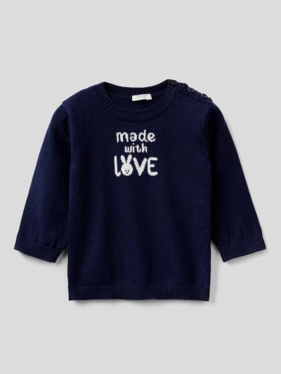 Kids' Benetton Warm Cotton Inlay Sweaters Dark Blue | NZ760270