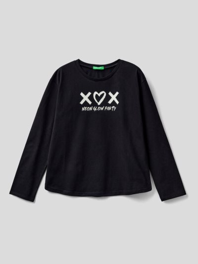 Kids' Benetton Warm Cotton Long Sleeve T-shirts Black | NZ198872