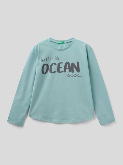 Kids' Benetton Warm Cotton Long Sleeve T-shirts Light Blue | NZ215944