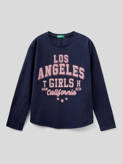 Kids' Benetton Warm Cotton Long Sleeve T-shirts Dark Blue | NZ721745